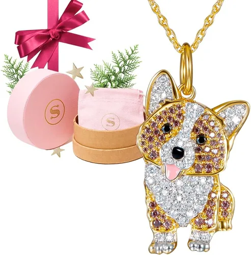 SCAMPER & CO Collar con colgante de raza de perro para mujeres y niñas, dije de cachorro de piedra preciosa auténtica y circonita cúbica, regalo de