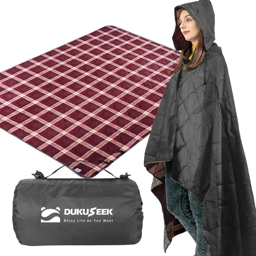 Miniatura 8 de DUKUSEEK - Manta de camping portátil para exteriores con capucha, manta grande plegable para mochileros con capucha para estadios, edredón ligero