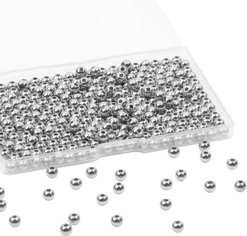 Miniatura 7 de 400 cuentas espaciadoras redondas de acero inoxidable 304 para hacer joyas, cuentas de metal lisas sin costuras, 0.157 pulgadas para hacer collares