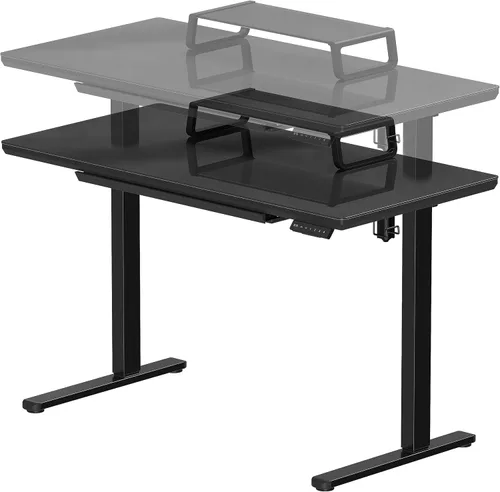 Miniatura 7 de SHW Escritorio eléctrico de cristal de pie ajustable de 48 x 24 pulgadas, escritorio motorizado con elevador de monitor, cajón extraíble, ajustes