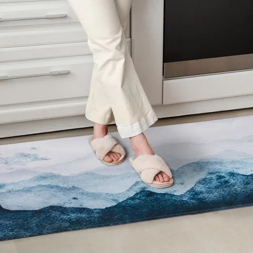 Miniatura 3 de Alfombrillas de cocina QIYI, de piel de PVC, seguras, lavables, antideslizantes, impermeables, acolchadas, fáciles de limpiar, Casual, Acuarela