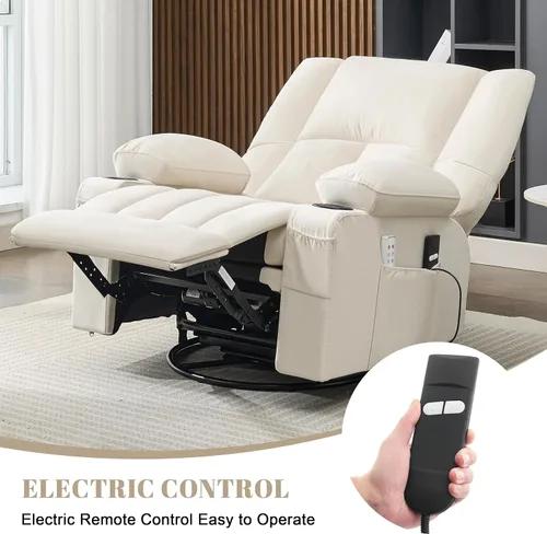 Miniatura 4 de Sillas Reclinables de Gran Tamaño para Adultos, Sillón Reclinable Giratorio Mecedora con Calor y Masaje Lazy Boy, Sillas Reclinables Asiento