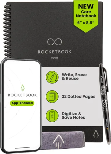 Miniatura 20 de Rocketbook Core - Cuaderno de espiral reutilizable, tamaño carta de 8.5 x 11 pulgadas, color azul marino, páginas punteadas, conectadas a