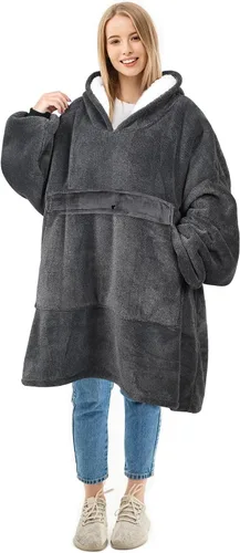 Solaris Manta de gran tamaño con capucha y bolsillo para mascotas, cálida y súper suave y acogedora sudadera Sherpa con capucha para mujeres y Rosa