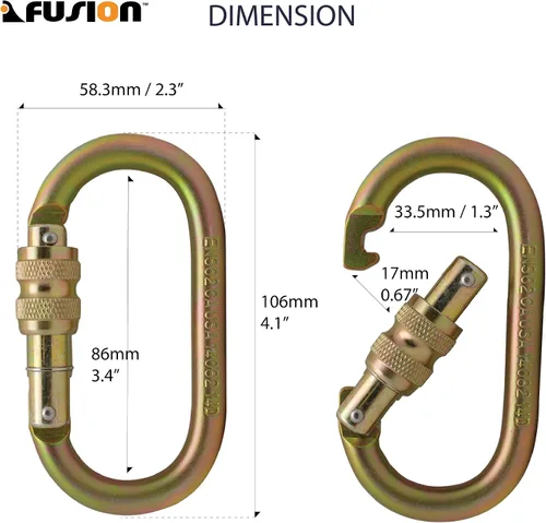 Miniatura 2 de Fusion Climb OVATTI Mosquetón de bloqueo de tornillo, acero resistente, puerta de bloqueo, nariz de pasador, forma ovalada, resistencia industrial