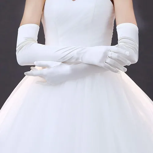 Miniatura 18 de DreamHigh Manoplas de dedo para mujer de 22 pulgadas sobre el codo, guantes largos de noche negro/blanco