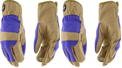Miracle-Gro MG86206 - Guantes de palma acolchados (bronceado/morado, mediano/grande), palma de cuero sintético, compatible con pantalla táctil