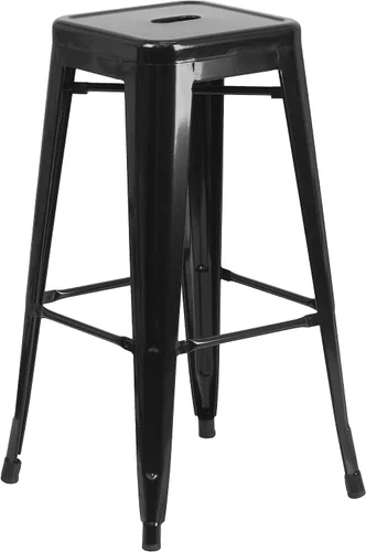 Miniatura 4 de EMMA + OLIVER Comercial 23.75SQ Negro Metal Indoor-Outdoor Bar Table Set-2 Taburetes Sin Respaldo