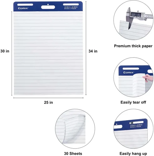 Miniatura 3 de Comix Almohadilla de caballete adhesivo forrada, papel de 25 x 30 pulgadas para profesores, papel de caballete autoadhesivo grande, 30 hojas/bloc, 2