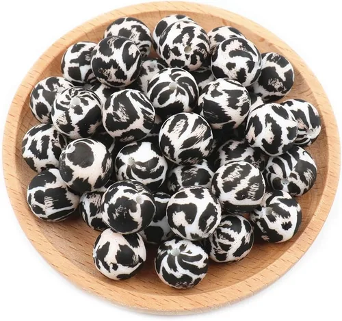 Miniatura 5 de 36 cuentas de silicona de leopardo para manualidades de 0.472 in, 0.591 in y 0.748 in, cuentas espaciadoras sueltas redondas a granel para hacer