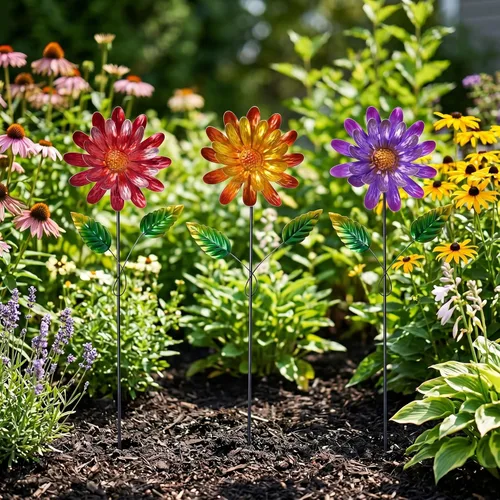 DUSVALLY Estacas de metal para jardín, paquete de 3 unidades, decoración de patio resistente a la intemperie para césped, patio, camino, maceta