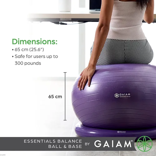 Miniatura 7 de Kit de pelota de equilibrio y base Gaiam Essentials, silla de pelota de yoga de 65 cm, pelota de ejercicio con base de anillo inflable