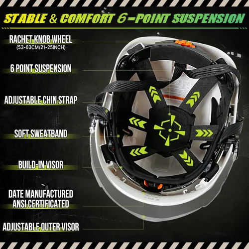 Miniatura 6 de Construction Hard Hats with Clear and Tinted Visor - OSHA Approved ANSI Z89.1 Dual Eye Protection Black Hard Hat with Chin Straps for Men Sombrero