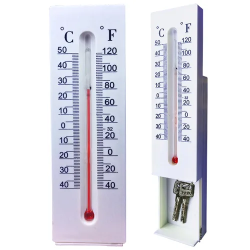 Termómetro decorativo con llave oculta para exteriores, caja de almacenamiento pequeña discreta para guardar de forma segura llaves de repuesto para
