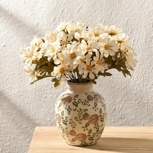 Miniatura 12 de SIDUCAL Jarrón Vintage Azul y Blanco Cerámica Chinoiserie Floral de 6 Pulgadas Jarrón Retro de Porcelana Azul y Blanca con Efecto Agrietado