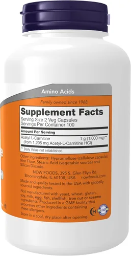 Miniatura 3 de Cápsulas Now Foods Alpha de acetil l-carnitina, 0.01 onzas, 1