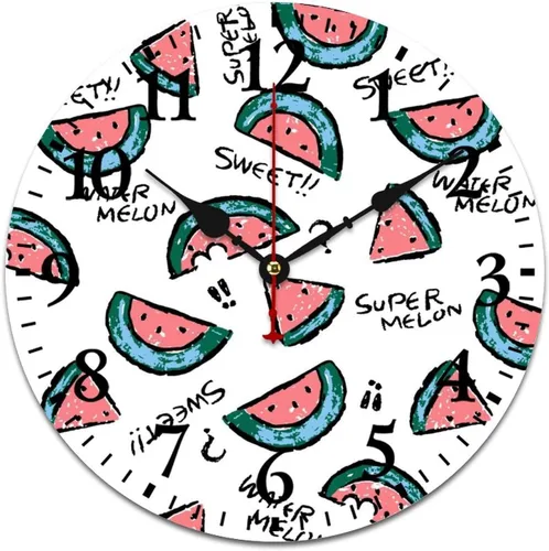 Reloj de pared de madera con fruta de verano con sandía dulce, reloj de escritorio de regalo para niños y niñas, cuarzo de calidad, sin tictac, para
