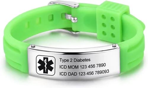 Miniatura 78 de OPALSTOCK Pulseras médicas personalizadas de silicona ajustable para identificación de emergencias, grabado gratuito, 9 pulgadas, resistente al