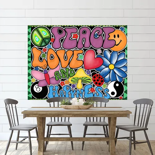 Miniatura 6 de Yanikki Tapiz de pared con signo de paz hippie de 50 x 60 pulgadas, diseño retro de los años 70 para colgar en la pared, decoración bohemia estética
