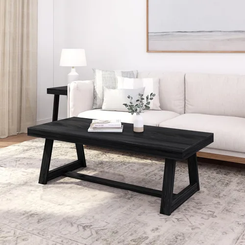 Miniatura 21 de Plank+Beam Mesa auxiliar rectangular clásica, mesa de centro de granja de 40 pulgadas, mini mesas centrales para espacios pequeños, mesa de té