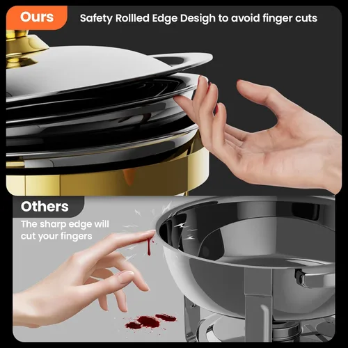 Miniatura 7 de Platos Calentadores Redondos para Buffet Paquete de 4, Chafers de 5QT y Calentadores de Buffet con 2 Guantes Resistentes al Calor, 4 Cucharas, 4