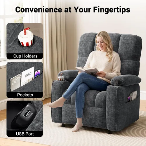 Miniatura 4 de AMADA HOMEFURNISHING Silla reclinable eléctrica para adultos, reclinable eléctrico de felpilla ajustable infinita con soporte para tazas, control