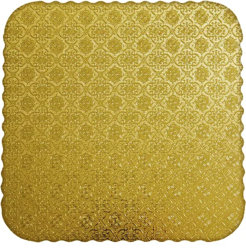 O'CREME Tablero cuadrado festoneado dorado para tartas de 3/32 pulgadas de grosor, 8 x 8 pulgadas, paquete de 10
