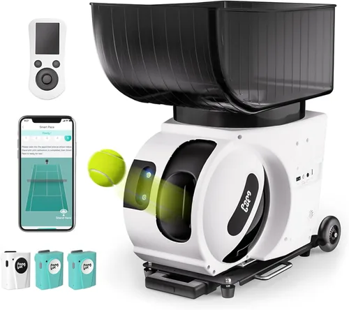 PONGBOT Máquina de pelotas de tenis, aplicación y control remoto, taladros personalizados, capacidad de 150 bolas, máx. 80 mph, más de 80 horas de