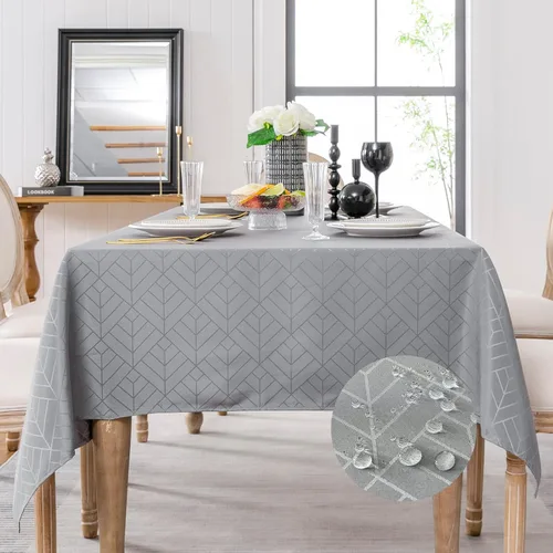 Miniatura 10 de Mantel redondo de tela de 60 pulgadas, mantel con diseño de hojas, borde festoneado, mantel sedoso, impermeable, resistente a las arrugas, lavable
