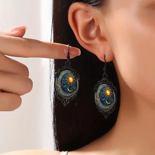 Gothic Retro Glass Drop Dangle Earrings For Women Vintage Crystal Glass Drop Earring Dark Punk Style Ear Decoration Mystery Goth Jewelry Accessories