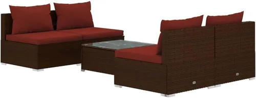 Miniatura 2 de Ensemble de Salon de Jardin 5 Pièces Brun Cannelle Rouge, Meuble d'Extérieur Modulable Pour Terrasse Balcon, Résistant aux UV et à l'Eau avec Grey