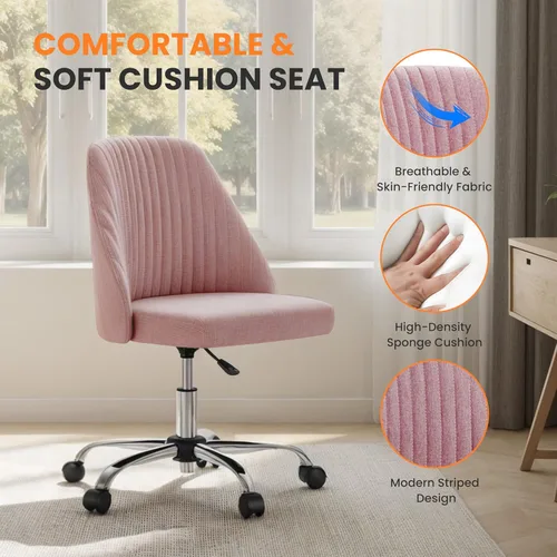 Miniatura 3 de Simple Deluxe Silla de escritorio de oficina sin brazos, moderna y bonita, silla giratoria cómoda, sillas de oficina en casa con ruedas, altura Rosa