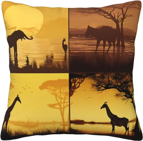 Miniatura 6 de Fundas de almohada decorativas de 16 x 16 pulgadas, fundas de almohada para sofá, animales de pastizales africanos, fundas de almohada cuadradas