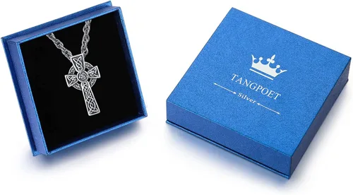 Miniatura 7 de TANGPOET - Collar de nudo celta de plata de ley con colgante de escudo de Asatru de buena suerte joyería irlandesa regalos para hombres mujeres