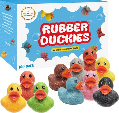 The Dreidel Company Surtido de patos de goma con purpurina para niños, regalos de cumpleaños, baby showers, verano, playa y piscina, 2 pulgadas