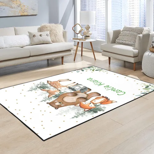 Miniatura 4 de Woodland Bear Fox Deer - Alfombra personalizada de fibra de poliéster antideslizante para decoración del hogar, alfombra personalizada