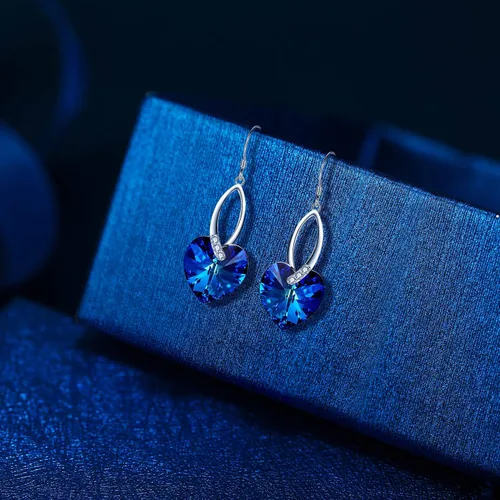 Miniatura 4 de EleQueen 925 Sterling Silver CZ Hoop Dangle Earrings for Women, Austrian Crystals Jewelry Gift