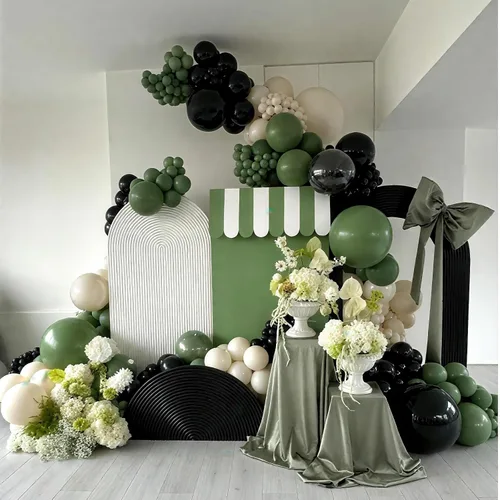 Miniatura 3 de Globos verdes y negros, globos metálicos de 12 pulgadas, color plateado, verde, arena, blanco y negro, globos de fiesta de fútbol, helio, globos