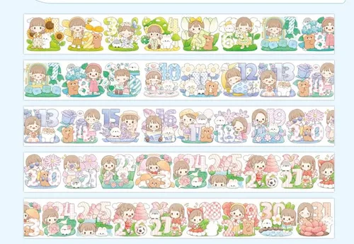 Miniatura 10 de Kawaii Art Washi Tape - Linda cinta adhesiva para escuela, suministros de oficina, estética, caricaturas, juego de cinta adhesiva decorativa