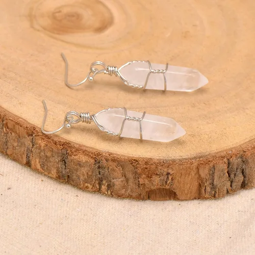 Miniatura 44 de Pendientes de cristal de punta envuelta en alambre de piedra pulida para mujer Reiki Energy Healing