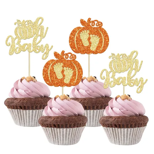 Miniatura 13 de Gyufise 24 adornos para cupcakes de revelación de género, decoraciones para pasteles de niños o niñas para Acción de Gracias, Halloween, tema
