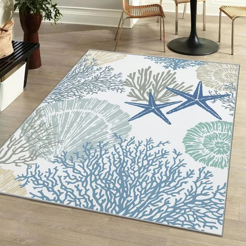 Miniatura 17 de Tritard Alfombra de pasillo costera de 2 x 6 pies, alfombra náutica para pasillo de cocina, con temática de playa, antideslizante, lavable a C1