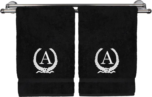 Miniatura 59 de Toalla de mano con monograma, regalo personalizado, 16 x 30 pulgadas, diseño de corona dorada bordada con letra blanca en toalla negra, extra