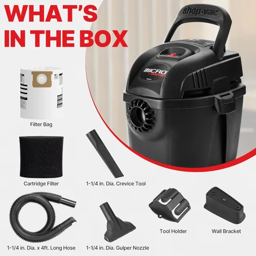 Miniatura 4 de Shop-Vac 2021005 - Aspiradora micro húmeda y seca de 1 galón, 1.0 CV pico, 1.25 pulgadas de diámetro x manguera de 4 pies, 6 cables de alimentos