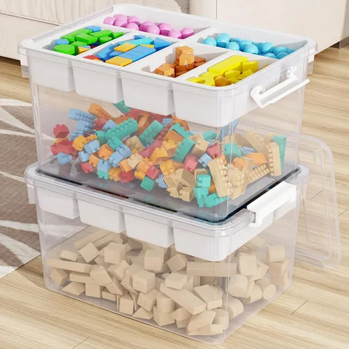 Miniatura 10 de Contenedores de almacenamiento apilables de 40 cuartos con tapas y bandejas, cajas de plástico transparente con separadores, contenedores portátiles
