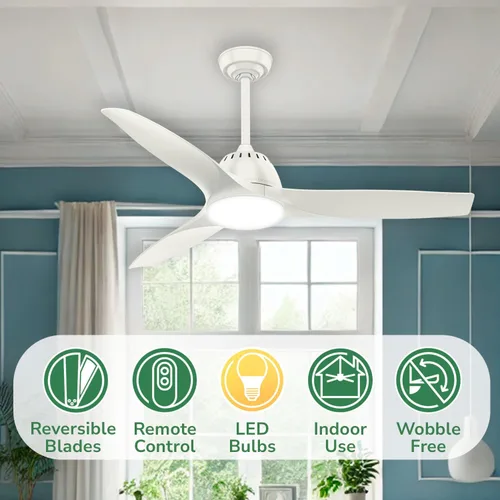 Miniatura 3 de Casablanca Fan Company 59284 Ventilador de techo Wisp de 52 pulgadas con luz con control remoto de mano, grande, acabado blanco fresco