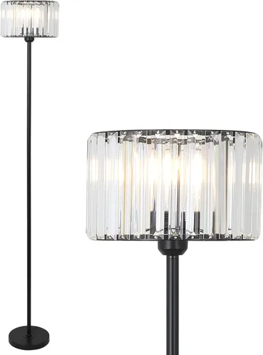 HMVPL Lámpara de pie negra para dormitorio, moderna lámpara de pie para sala de estar con pantalla de cristal K9, lámpara de pie industrial con Negro