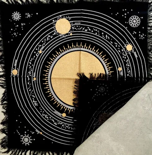 Miniatura 7 de CRAFT KALA Tela de altar planetas espirituales, estrellas rituales y galaxia, hermoso sistema solar, sistema solar, oro y plata, 24 x 24 pulgadas