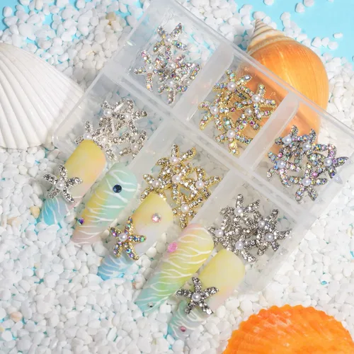 Miniatura 3 de 30 dijes de uñas de estrella de mar de aleación 3D, diamantes de imitación de uñas de 6 colores AB brillantes cristales diamantes, joyería de uñas