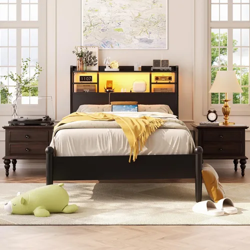 Miniatura 2 de Aheaplus Cabecero para cama de tamaño individual con almacenamiento, cabeceros con luz LED, tomas de corriente, puertos USB, tamaño individual